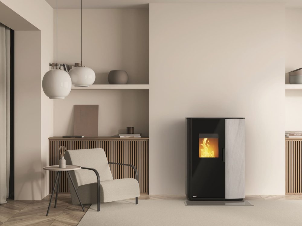 Beige living room interior, having symmetric niches with wood basement ledges, open shelves, curtains, a rug and two lamps over an armchair. Parquet. A concept of modern house design. 3d rendering